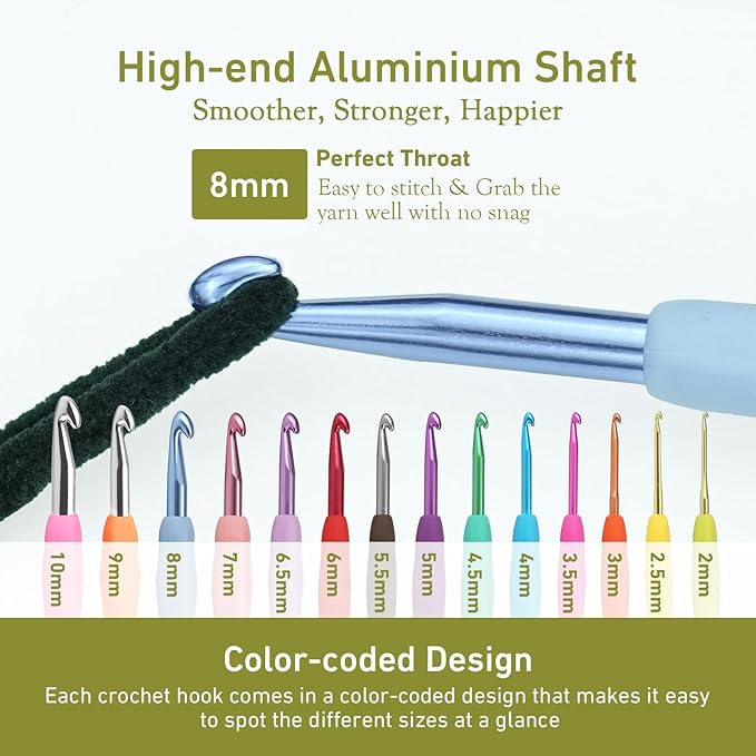 8mm Crochet Hook, Supers Smooth 8 mm Ergonomic Crochet Hooks for Beginner, Comfort for Arthritic, 1 Pack