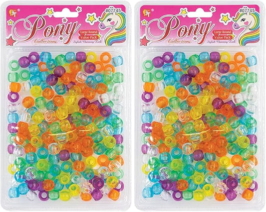 410 Pcs Beads Jewelry Making Kit DIY Hair Braiding Bracelet Ornaments Crafts Large Round Clear Assorted Pony +2 Beaders Included (Candy Clear Assorted)