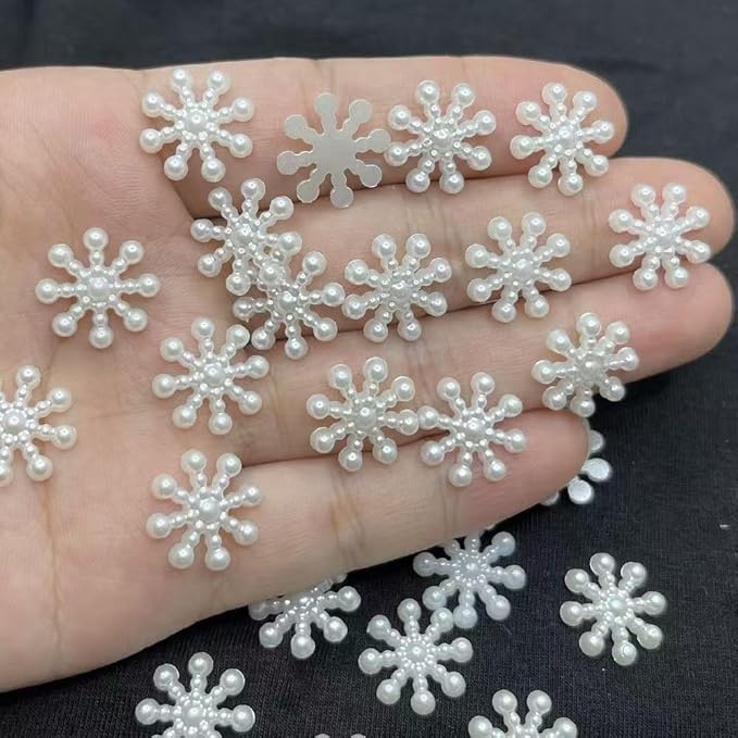 200Pcs Pearl Snowflakes Beads for Bracelet,Cute Flatback Resin Charms for Jewelry Making Bulk Decorations,DIY Phone Charms Beads,White Unique Aesthetic Beads for Crafts
