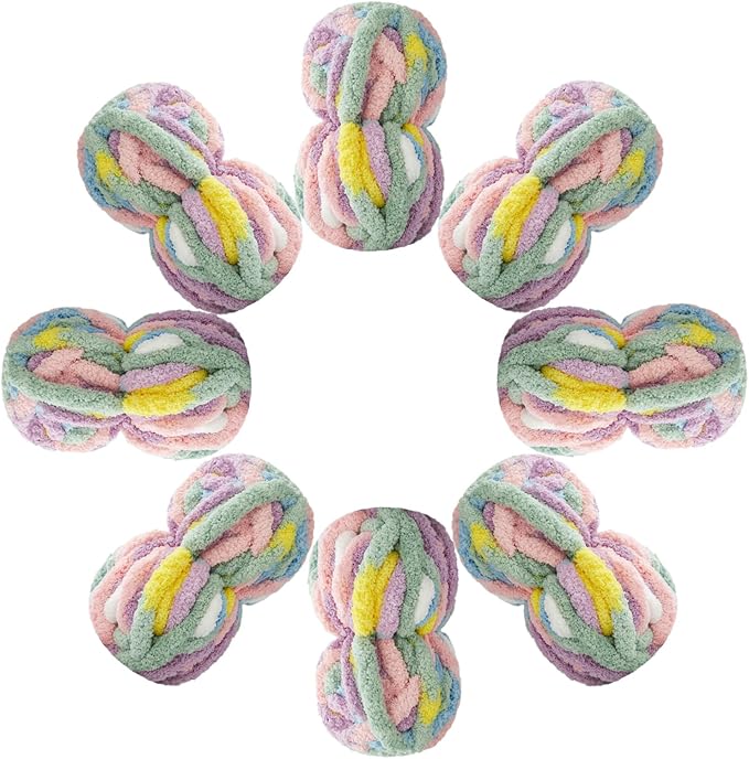Chunky Yarn for Hand Knitting & Crocheting – Mixed Color Soft, Bulky Jumbo Yarn for Blankets, Scarves, DIY Projects, 8-Pack (Light Purple、Light Blue、Yellow、Light Green、Pink、White)