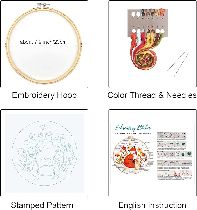 Louise Maelys Fall Fox Embroidery Kits for Beginners with Autumn Animal Pattern,Adults Starter Cross Stitch Kit DIY Needlepoint