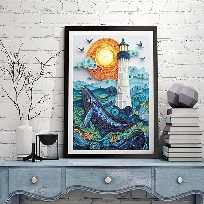 ZQEATRY Moon Lighthouse Special Shape Diamond Art Kits for Adults Beginners,DIY Sea Dolphin Crystal Rhinestones Diamond Painting Kit for Adults,5D Diamond Art Painting for Home Wall Decor 12 X 16inch