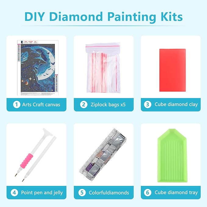 SENQAO Halloween Diamond Painting Kits for Adults, Moon Witch Pumpkin Diamond Art Kits Full Drill Bats Star Diamond Dots Paint with Diamonds Gem Arts and Crafts Home Wall Decor 12x16inch