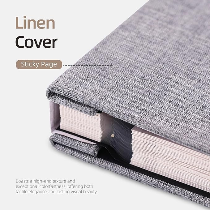 Vienrose Photo Album Self Adhesive 4x6 5x7 3x5 8x10 Scrapbook Album DIY Scrap Book with Metallic Pen 120 Pages Grey