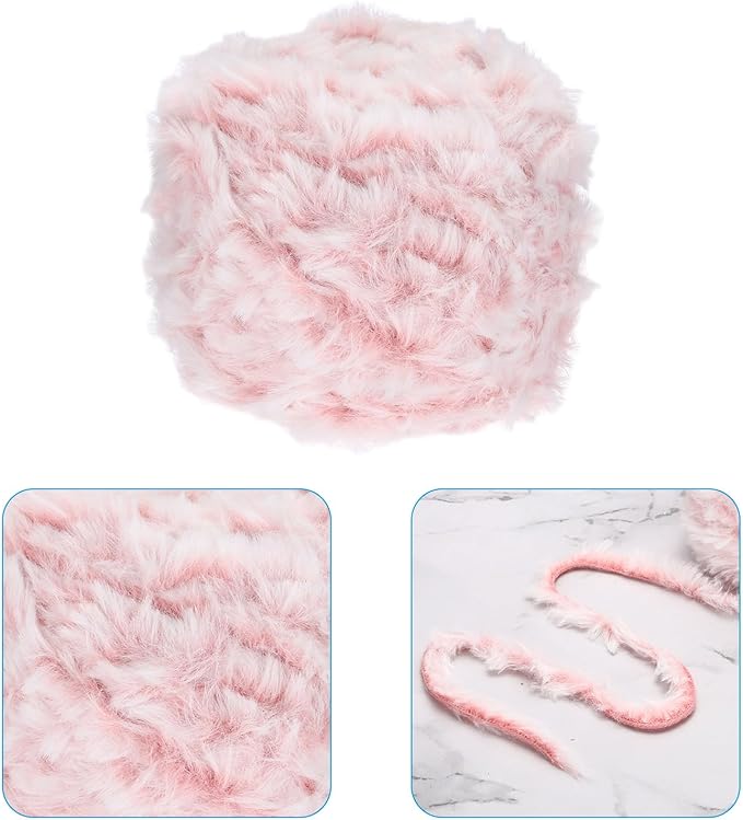 PATIKIL 70yds Faux Fur Yarn, Soft Chunky Polyester Plush Fur Eyelash for Crocheting Knit Blanket Rug Sweater Scarf Hat Bear Craft, Light Pink