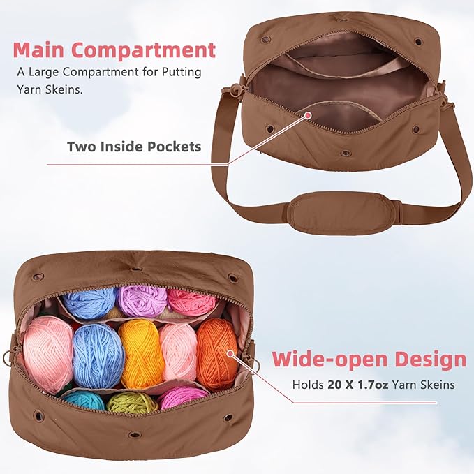 MYBAGZIGN Crochet Bag Organizer for Yarn & Hooks, Large Capacity Yarn Storage Bag with Yarn Holder Holes, Portable Crochet & Knitting Bag for Crocheting on The Go, Craft Travel Bag Gifts for Women