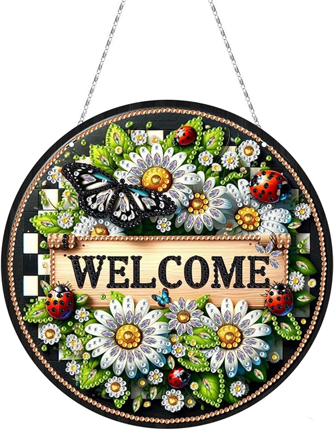 Generic DIY Hanging Diamond Pendant Special Shaped Crystal Diamond Art Painting Ornament Single Sided for Window Home Garden Wall Door Decor-Butterfly Daisy Flowers