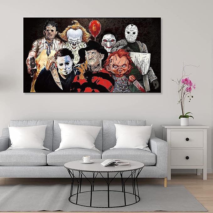 KYOQFVN Halloween Diamond Painting Kits for Adults,5D Full Round Diamond Halloween Clown Diamond Art Kit, Large Dots Diamond Painting for Beginners, DIY Beads for Home Wall Decor, 27.5" x 15"