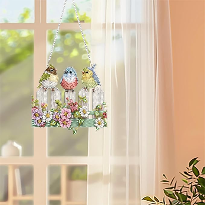 ZeeLionArt Hanging Diamonds Art kit for Adult,Birds Pendant Diamonds Painting Art Kit,7.8x7.3inch Acrylic Diamonds Painting Board Kit Ornament, Special Crystal Diamond Hanging Ornament