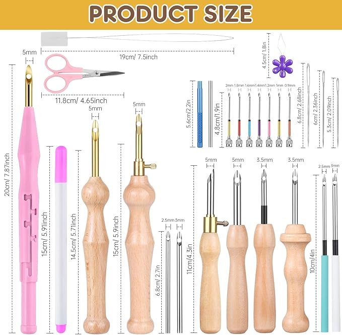 37Pcs Punch Needle Kit for Beginner,Complete Set Includes Wooden Handle Punch Needle Tools in Various Sizes & Storage Case,Perfect for Crafting and Gift(Purple)