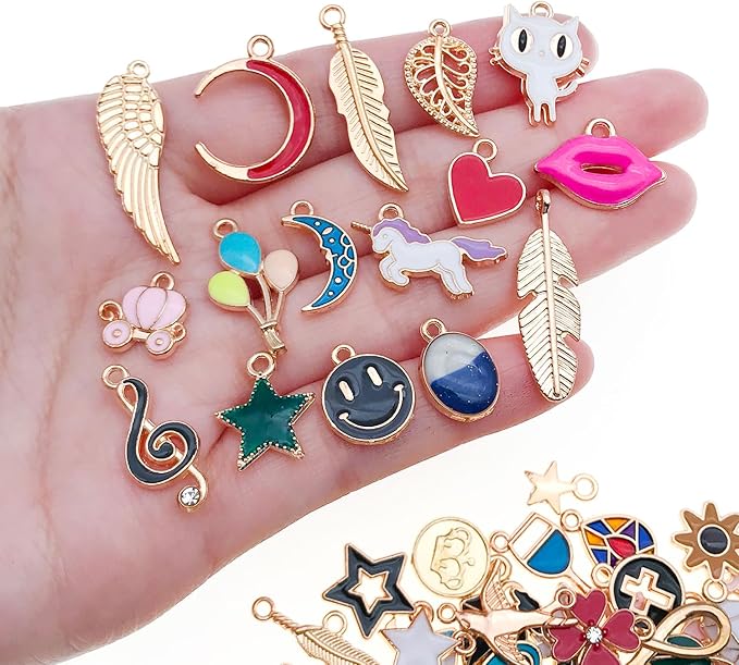 WOCRAFT 150pcs Enamel Bracelet Charms for Jewelry Making DIY Necklace Bracelet Keychain Crafting Charms Kit Craft Supplies (HK449)