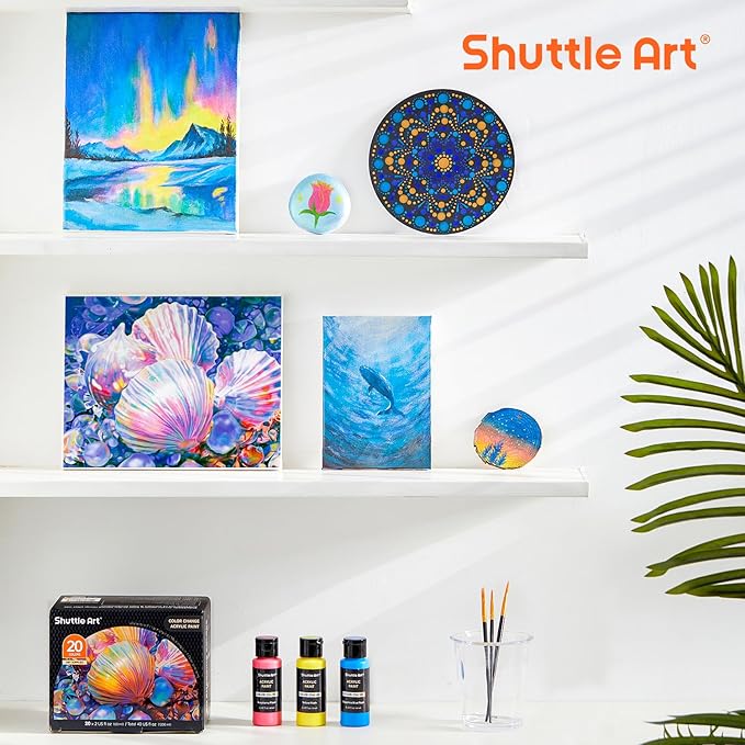 Shuttle Art Color Change Acrylic Paint, 20 Chameleon Colors Acrylic Paint, 60ml/2oz Bottles, Iridescent Colors for Artists, Beginners, Kids Painting & Crafting on Canvas, Rocks, Wood, Fabric, Ceramic