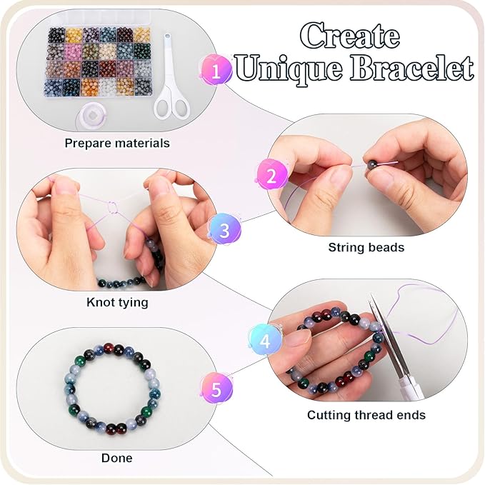 XSEINO About 1200+ pcs 6mm Glass Beads Bracelet Making Kit, 24 Assorted Black and White Bi-Color Fusion Series Crystal Beads for Jewelry Making, DIY Crafts, Friendship Bracelets