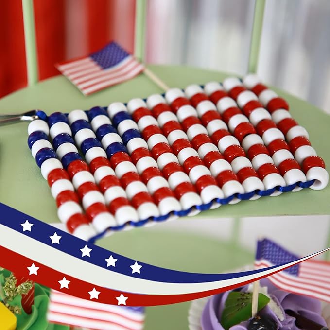 megoogo 4th of july pony beads bracelet beads, 1000 pcs plastic craft beads for independence day beaded ornament party friendship bracelet jewelry necklace making crafts
