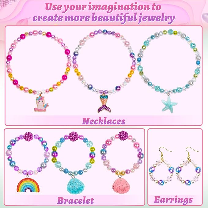 Cludoo 773Pcs Mermaid Charm DIY Beads for Jewelry Making, Unicorn DIY Bracelet Making Bead Kit for DIY Craft with Starfish Shell, Ocean Pearl Beads