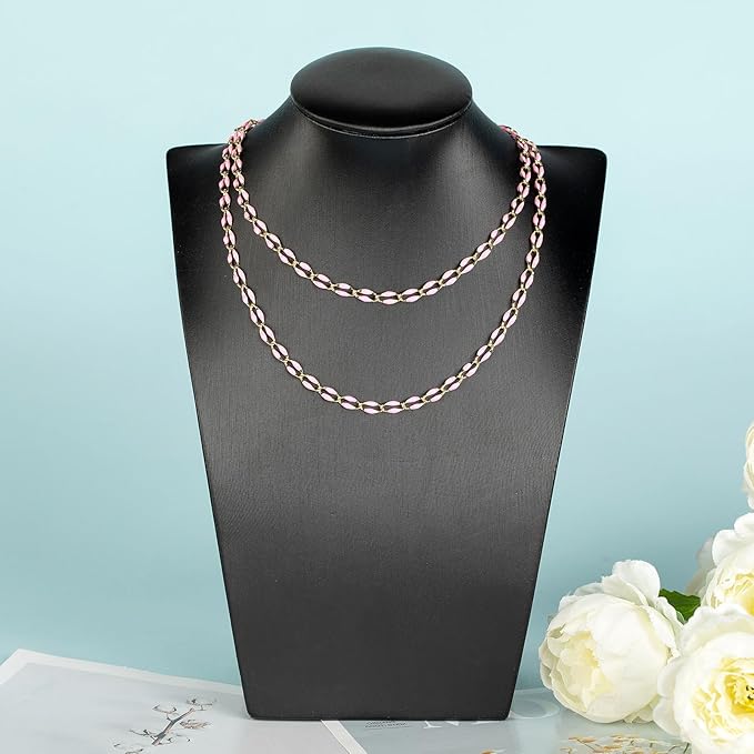 Pink Enamel Chain for Jewelry Making, 2 Meters Gold Plated Brass Cable Link Chain Roll with 30pcs Jump Rings and 10pcs Lobster Clasps