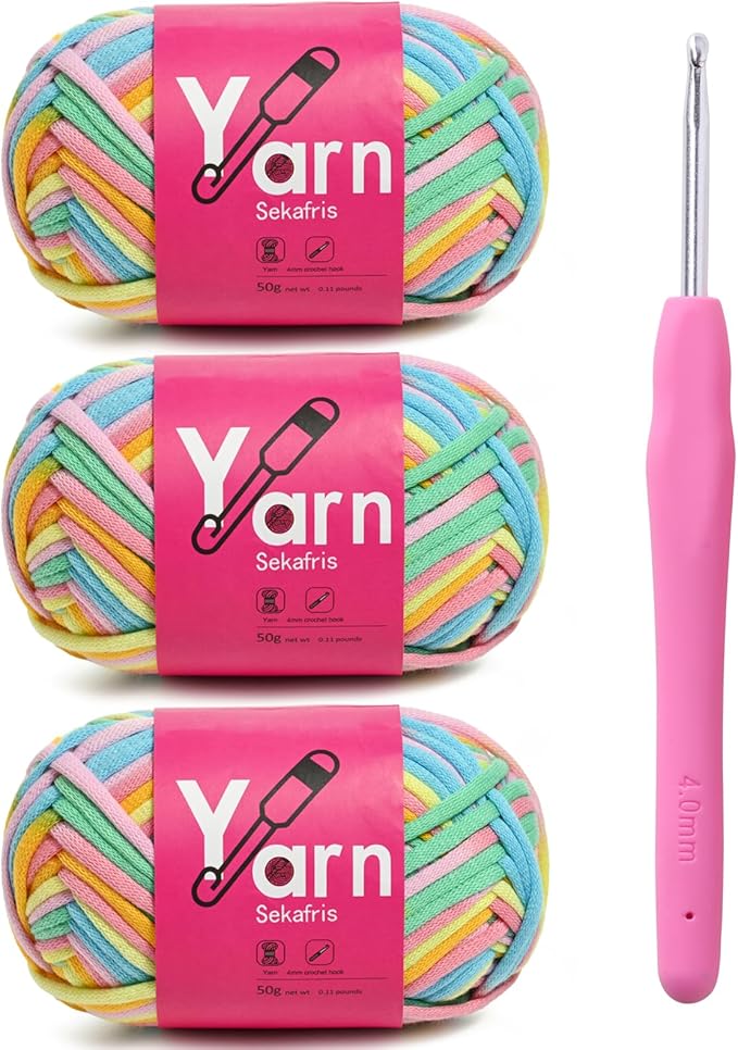 Crochet Yarn with Cotton Yarn for Crocheting - Crochet Knitting Yarns for Beginners with Easy-to-See Stitches - Yarn for Crocheting - Parfait Chunky Yarns -Cotton-Nylon Blend (A9)