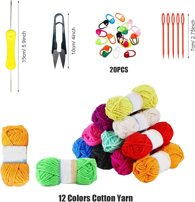 Allazone 57 PCS Mesh Plastic Canvas Sheets Kit Including 24 PCS Plastic Canvas, 12 Color Acrylic Yarn for DIY Crafts Embroidery Cross Stitch, Acrylic Yarn Crafting, Knit and Crochet Projects