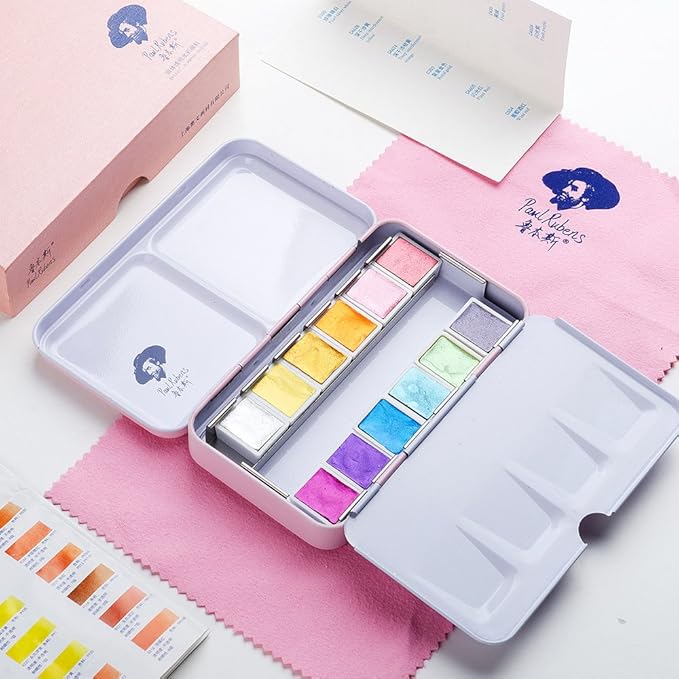 Paul Rubens Watercolor Paint, 12 Assorted Colors with Glitter Sparkle Effect, Professional Grade for Aritsts Adults Begginners, Portable and Compact Art Supplies