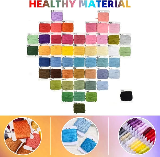 Embroidery Thread, 6 Strand Hand Embroidery Supplies Rainbow Embroidery Floss, Cross Stitch Thread for Bracelet, DIY Crafts, Sewing, Embroidery Supplies (50 Colour)