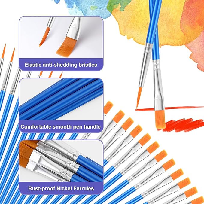 AROIC Small Paint Brushes Bulk,160 Pcs Nylon Hair Paint Brushes for Kids with Flat and Round Pointed Acrylic Paint Brush Sets,Acrylic Paint Brush for Classroom Oil Watercolor Face Painting Kits.