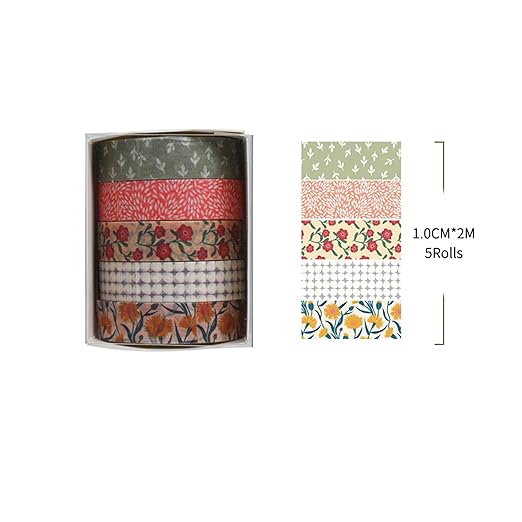 Fantasy Washi Tape Set - 5 Rolls Texture Arts Adhesive Tapes Basic Patterns Decorative Masking Tape Sets for Craft, Kids, Scrapbook, DIY, Gift Wrapping (6-Summer Fields)