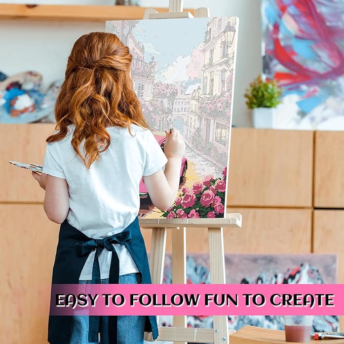 NPCSWXQ Paint By Numbers Kit for Adults Beginners, Sunset Pink Roses Pink Car Decoration Oil Acrylic Painting Crafts Number Artist Paint Kit for Home Wall Bedroom Study or Office Decor Gift 16x20Inch