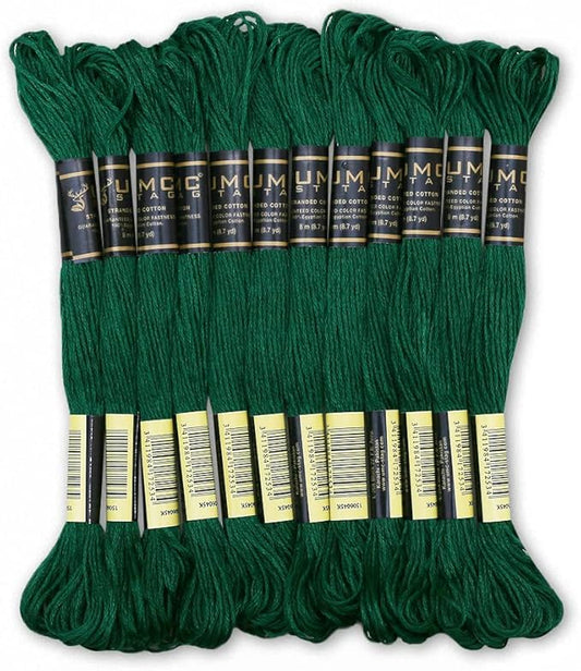 Pack of 12 Premium Embroidery Thread | 100% Egyptian Cotton Premium Skeins | Cross Stitch Embroidery Floss | Oeko TEX Certified Stranded Cotton | Ideal for Arts & Crafts (Emerald Green 923)