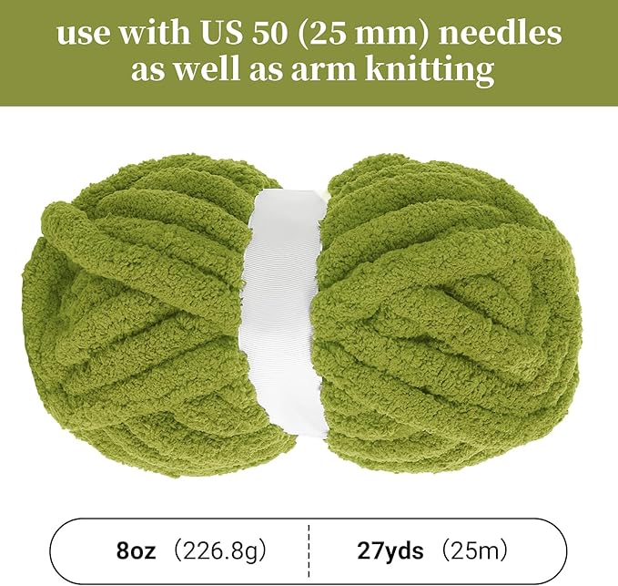 BALAPET 8 Pack Chunky Chenille Yarn for Crocheting & Knitting, 27yds 8 oz Each Skein Soft Fluffy Kitting Yarn Set, Thick Velvet Plush Yarn for Handcrafts Weaving Making Blankets, Tea Green