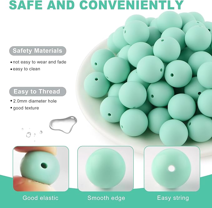 65Pcs 19mm Silicone Beads for Keychain Making Bracelet Necklace, Bulk Round Silicone Beads for Pens（Mint Green）