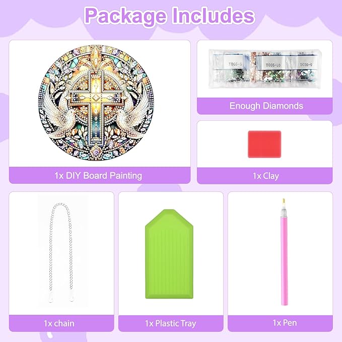 TOSTOG Diamond Art Hanging Kits for Adults, Cross Dove Diamond Painting for Adults Window Pendant, Special Shape Diamonds Christian Cross Diamond Painting Hanging Pendant Kit for Wall Decor Gift