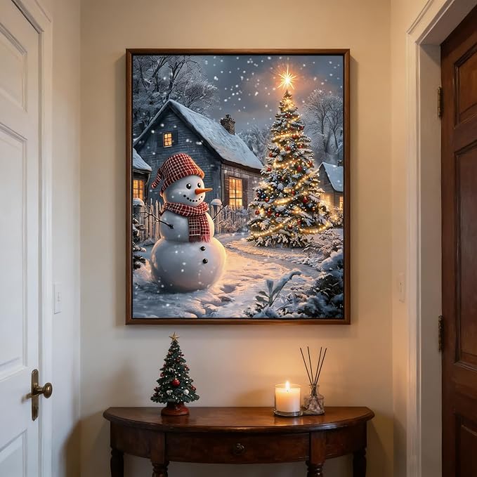 DIYDECORFUN Diamond Art Kits for Adults Beginner, 5D Christmas Tree Diamond Painting Kits,DIY Full Round Drills Snowman Paint with Diamonds Winter Gem Art for Wall Decor 12 x 16 in