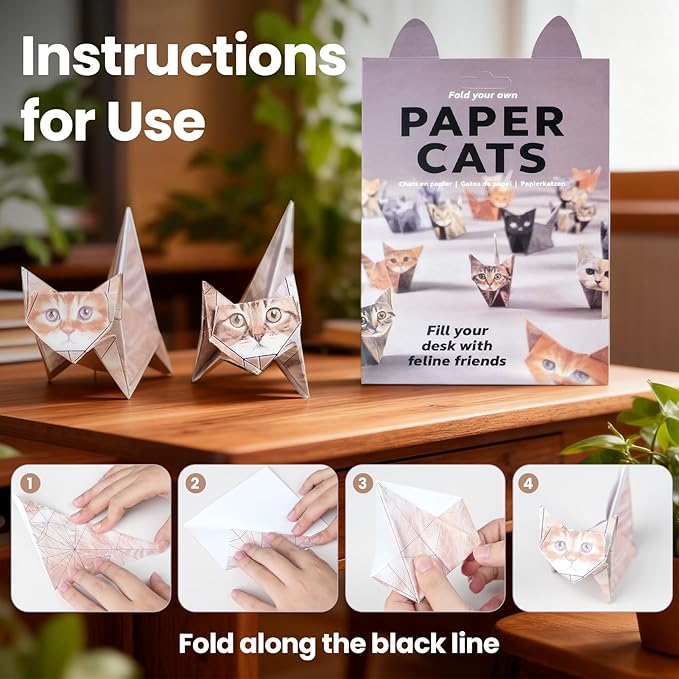 Origami cats - 50 Sheets Paper Cats Origami kit- DIY Cat Origami Paper foldable 3D Cute Cats Figures for Kids Ages 8-12, Creative Crafts for Adults - Fun Desk Decor & Gift for Cat Lovers