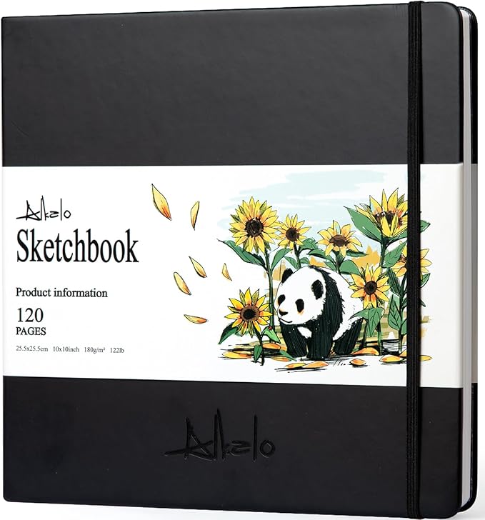 Square Sketchbook for Drawing, 120 Pages Sketch Book, 122LB/180GSM Thick Paper, Mixed Media Sketchbook for Charcoal Pencil, Inks Pen, Colored Pencil, Acrylic Marker, Oil Pastel