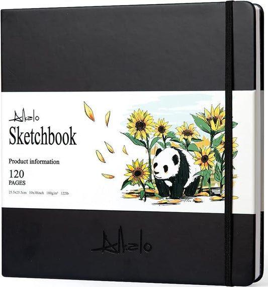 Square Sketchbook for Drawing, 120 Pages Sketch Book, 122LB/180GSM Thick Paper, Mixed Media Sketchbook for Charcoal Pencil, Inks Pen, Colored Pencil, Acrylic Marker, Oil Pastel