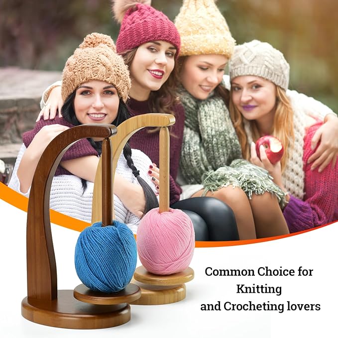 Yarn Holder for Knitting and Crocheting,Crochet Gift for Knitting Lovers,Wooden Yarn Spinner for Crochet by Artowell (Original Bamboo Color)