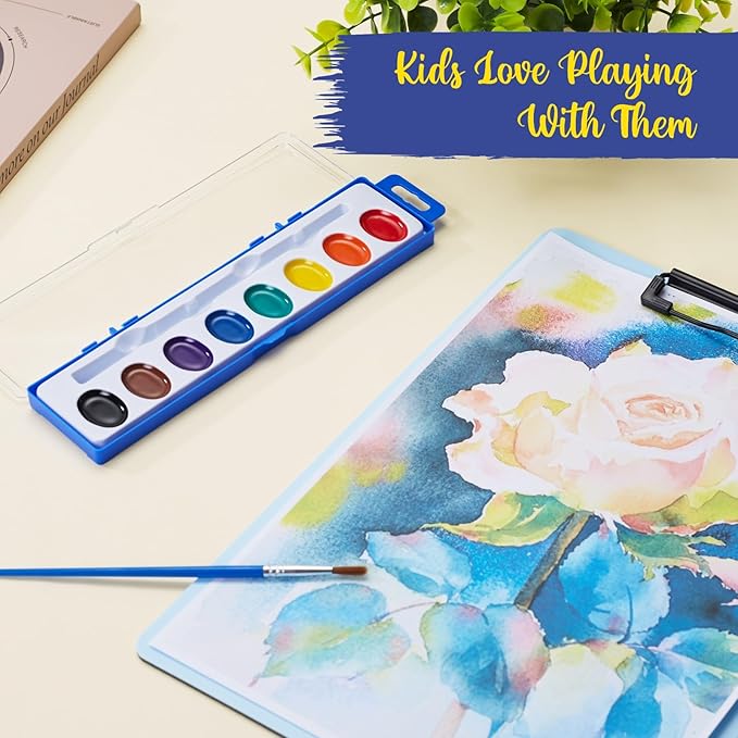 Watercolor Paint Set - 8 Classic Washable Paint Colors with Paint Brush - Non-Toxic Water Color Paint Sets For Kids & Adults - Ideal for Art, Crafts & School Supplies (Pack of 2)