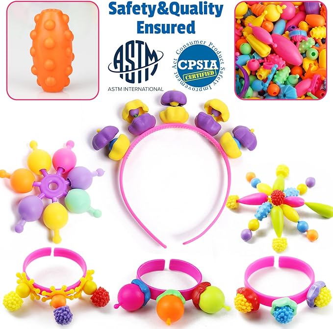 funzbo 650pcs pop beads - jewelry making kit for 3 4 5 6 7 8 year old little girls, arts and crafts toys for kids, necklace bracelet creativity snap set birthday gifts, valentines day gifts for kids