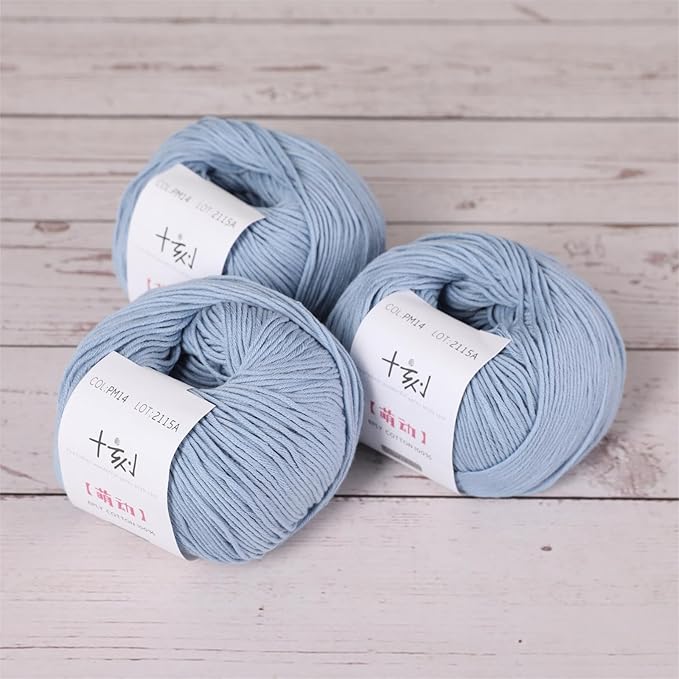 Fine Weight Knitted and Crocheted Cotton Yarn, 100% Long Staple Cotton Yarn, Baby Sports, 2 Packages of 100g/3.52oz (Per Skein 50g/162yards)-Funny Blue