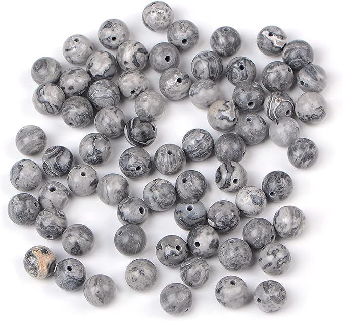 bymitel 140pcs natural crystal beads stone gemstone round energy healing loose beads with stretch cord for jewelry making bracelets anklets (map jasper, 8mm 140pcs)