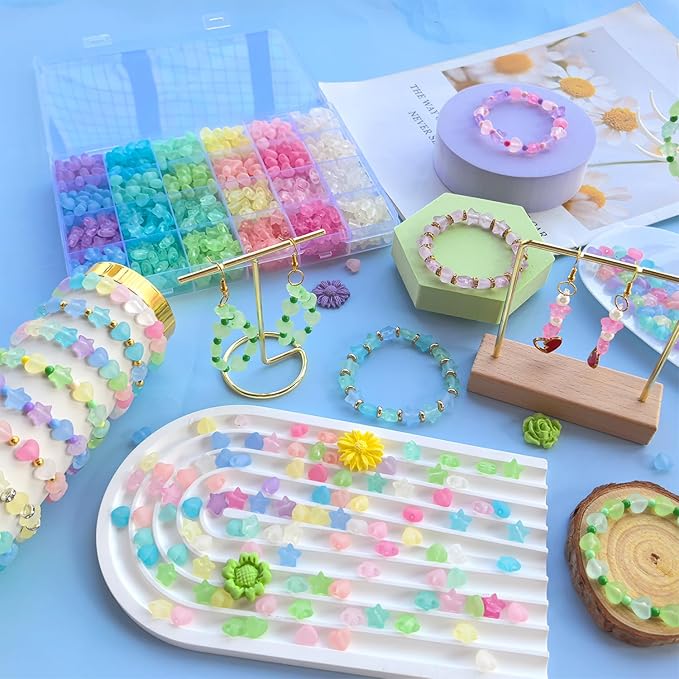 1000Pcs Matte Acrylic Star Beads Hart Beads for Bracelet Jewelry Making Jelly Color Frosted Pastel Beads Colorful Cute Aesthetic Kawaii Bead Charms for DIY Necklace Keychain Phone Charms