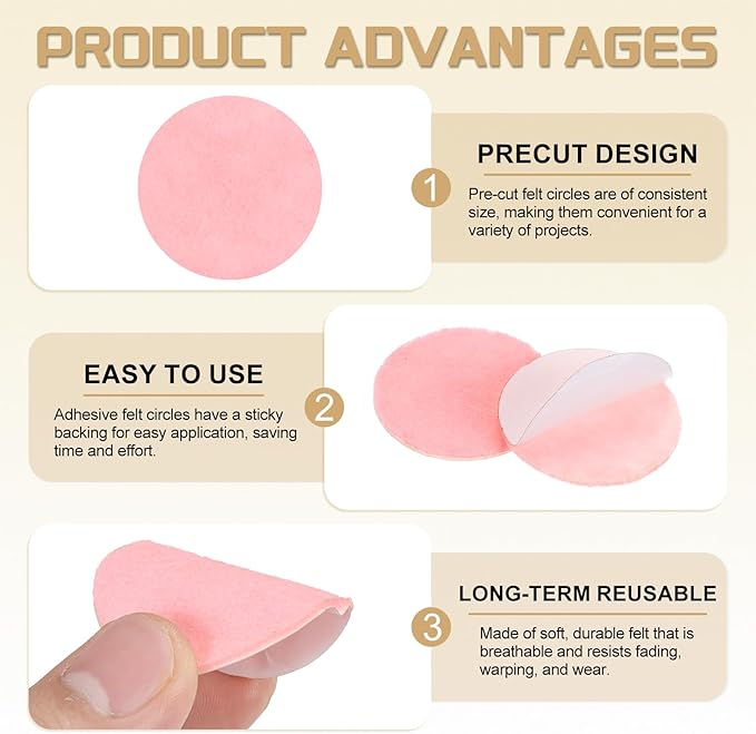 uxcell 100 Pcs Adhesive Felt Circles, 1" Round Non-Woven Felt Pads Stickers Dots Pre Cut for DIY Crafts Sewing Handcraft Costume Holiday Decoration, Pink