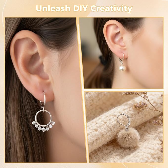 20 pcs leverback sterling silver earring hooks for jewelry making kit skin-friendly french hook earring clasps with loop dangle earrings findings for diy crafts and jewelry making