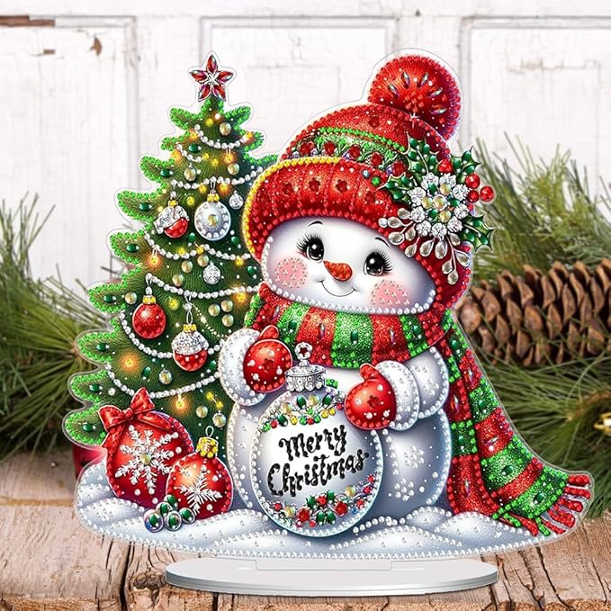 LAKEQUILL ﻿ Christmas Desktop Diamond Art Kit for Adults Christmas,DIY Stand Up Double Sided Special Shaped Diamond Art Desktop Ornaments for Home Office （ Xmas Snowman ）
