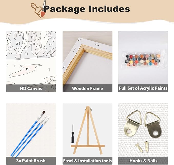 EOBROMD Framed Paint by Numbers Kits for Adults - Wooden Easel, Seaside DIY Painting Kits for Adults Beginner, Painting on Stretched Canvas Oil Paint by Numbers for Home Decor Gift 10x14 Inch