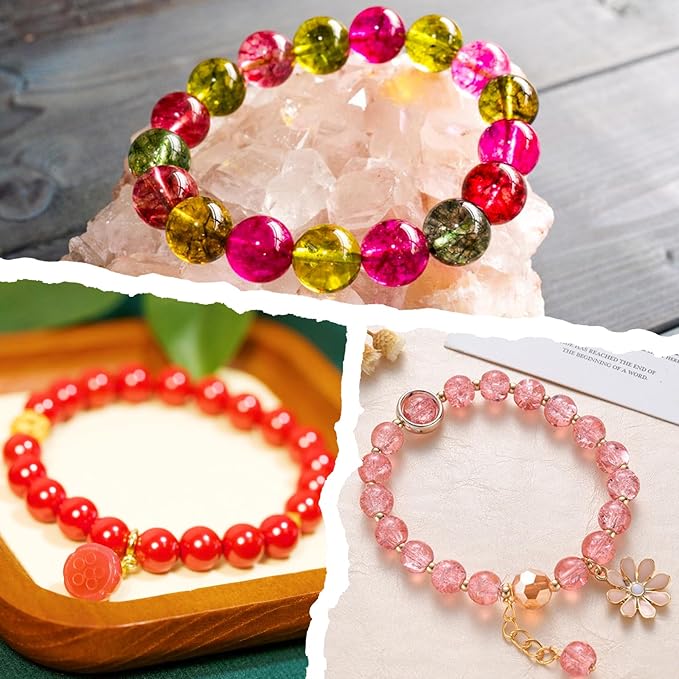 XSEINO About 1200PCS 8mm Glass Beads Bracelet Making Kit，48 Assorted Dreamy Red and Purple Series Colorful Crystal Beads for Bracelet and Jewelry Making and DIY Crafts,Friendship Bracelets