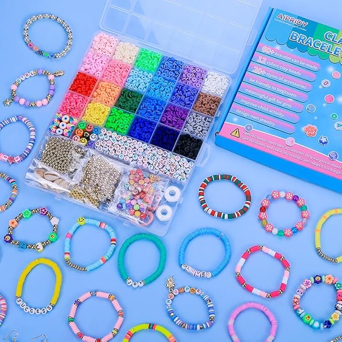 AIPRIDY Girls Toys Bracelet Making Kit, Clay Beads Jewelry Activity Kit, DIY Crafts Birthday Christmas Gifts for Girls Ages 5 6 7 8 9 10 11 12 Years Old (24 Colors 6500 Pcs)
