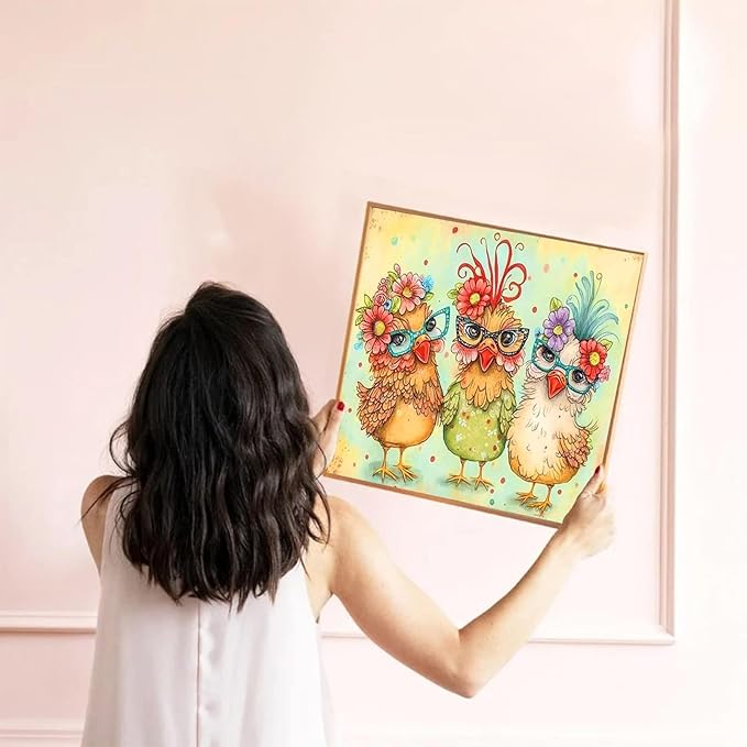 mrpwnle Chicken Diamond Painting Kits for Adults,DIY Chickens Diamond Art Kits for Beginners,5D Diamond Art Dotz Kits Round Full Drill Diamond Painting for Home Wall Decor Gift 12×12inch