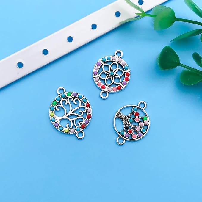 Youdiyla 36pcs Alloy enamel double hanging ethnic style set series Pendant Jewelry Making DIY Keychain Earrings Pendant Various Design Charms for Jewelry Making Bracelets Necklace (SN385)