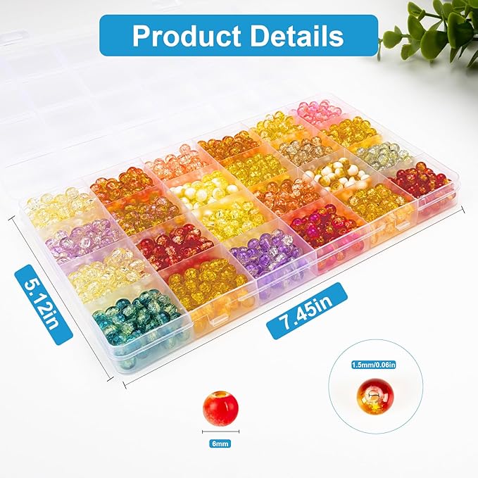 XSEINO About 1200pcs 6mm Crack Glass Beads Bracelet Making Kit,24 Style Crack Sunshine Yellow Series Colorful Crystal Beads for Jewelry Bracelet Making,DIY Crafts,Friendship Bracelets,Necklaces